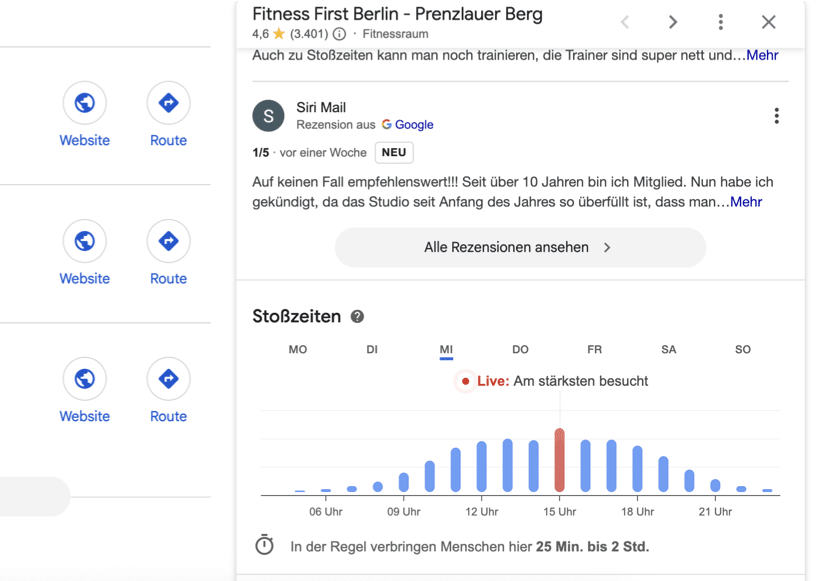 Gym Auslastung mit Google prüfen
